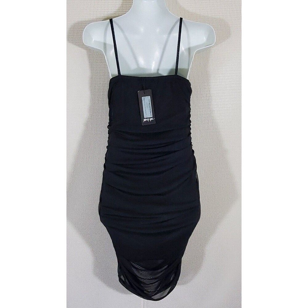 Nasty Gal Dress Womens 6 Black Ruched Sides Mesh Mini Wiggle Bodycon - Picture 7 of 13